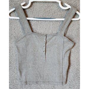 Abercrombie & Fitch Women's Sleeveless Cropped Henley Tank Top Ribbed Gray‎ Sz M